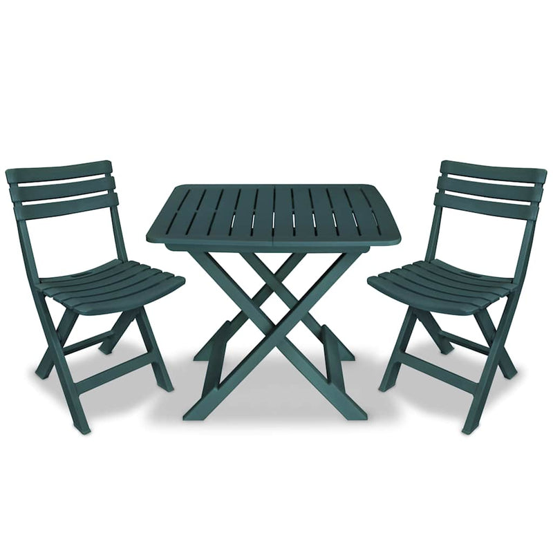 Set mobilier bistro pliabil, 3 piese, verde, plastic