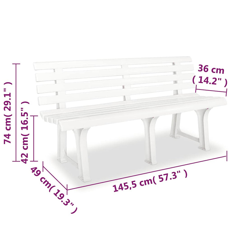 Bancă de grădină, alb, 145,5 cm, plastic