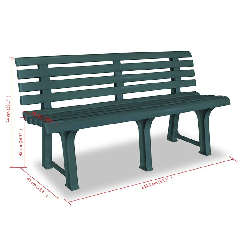 Bancă de grădină, verde, 145,5 cm, plastic