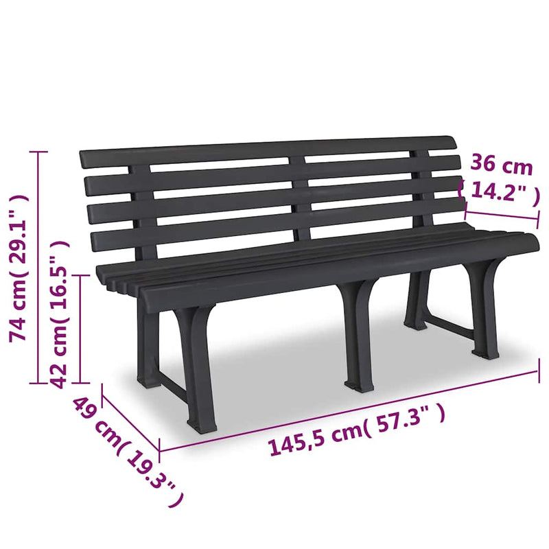 Bancă de grădină, antracit, 145,5 cm, plastic