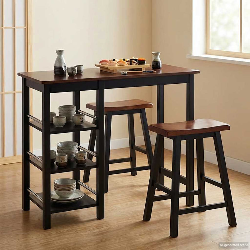 Set mobilier de bar, 3 piese, MDF, negru