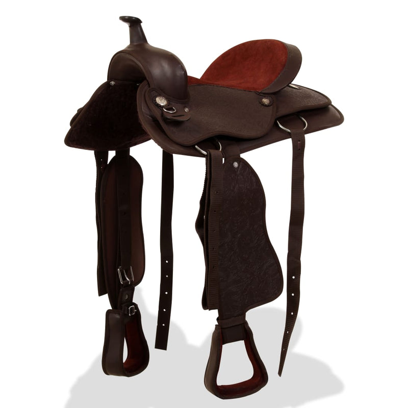 Șa Western, căpăstru & pieptar, piele naturală, 17", maro