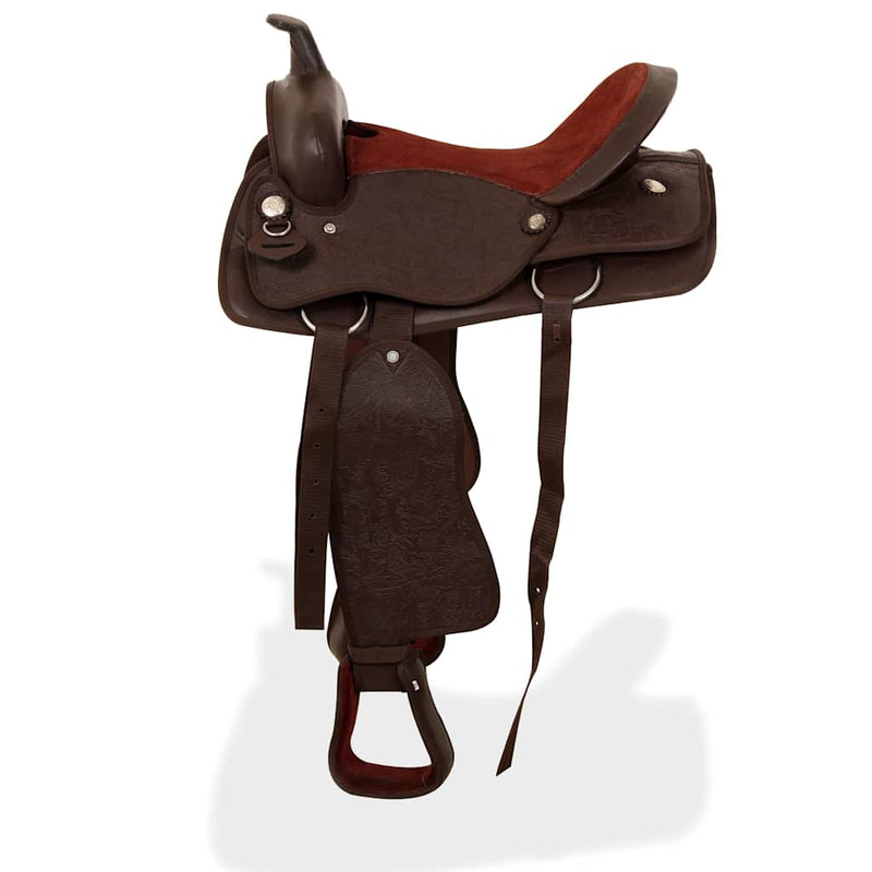 Șa Western, căpăstru & pieptar, piele naturală, 17", maro