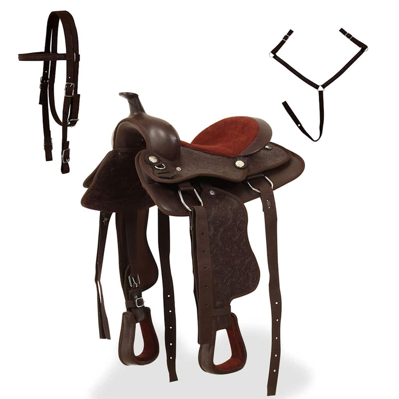 Șa Western, căpăstru & pieptar, piele naturală, 12", maro