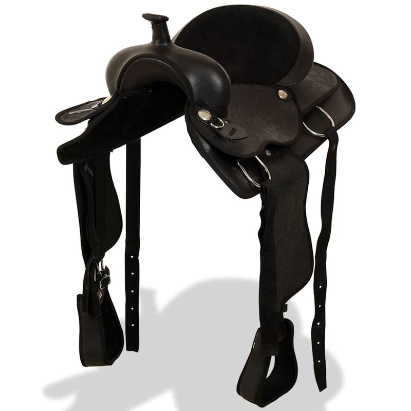 Șa Western, căpăstru & pieptar, piele naturală, 16", negru