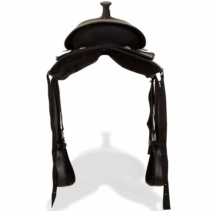 Șa Western, căpăstru & pieptar, piele naturală, 16", negru