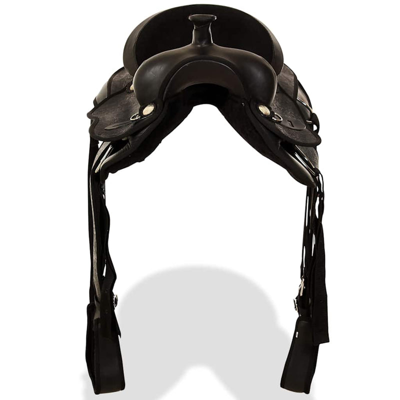 Șa Western, căpăstru & pieptar, piele naturală, 16", negru