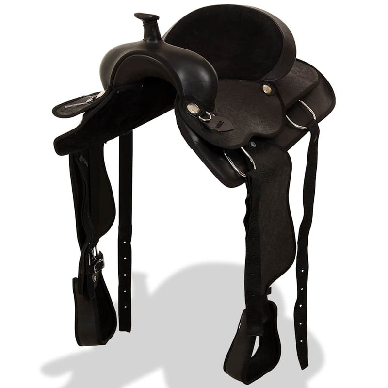 Șa Western, căpăstru & pieptar, piele naturală, 17", negru
