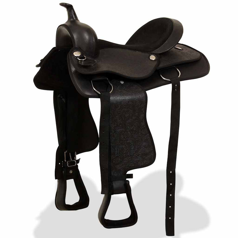 Șa Western, căpăstru & pieptar, piele naturală, 17", negru