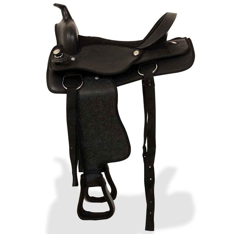 Șa Western, căpăstru & pieptar, piele naturală, 17", negru