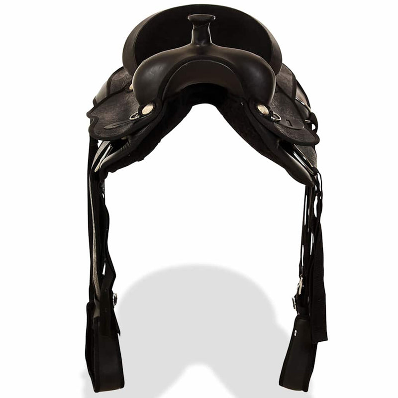Șa Western, căpăstru & pieptar, piele naturală, 17", negru