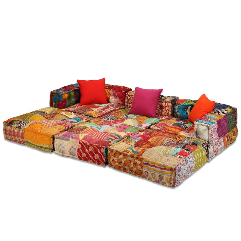 Canapea puf modulară cu 3 locuri, petice, material textil