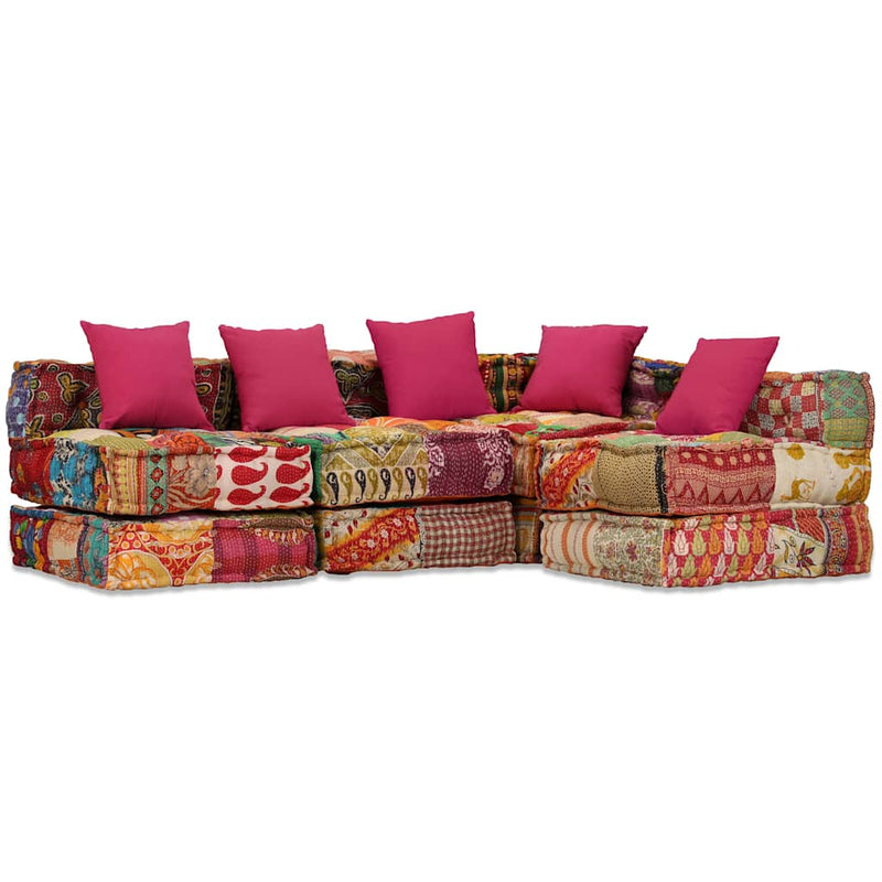 Canapea puf modulară cu 4 locuri, petice, material textil