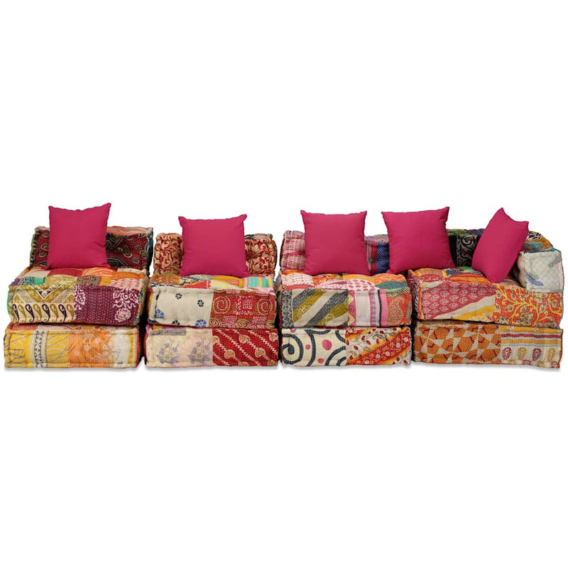 Canapea puf modulară cu 4 locuri, petice, material textil