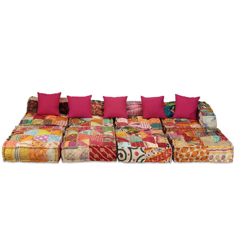 Canapea puf modulară cu 4 locuri, petice, material textil