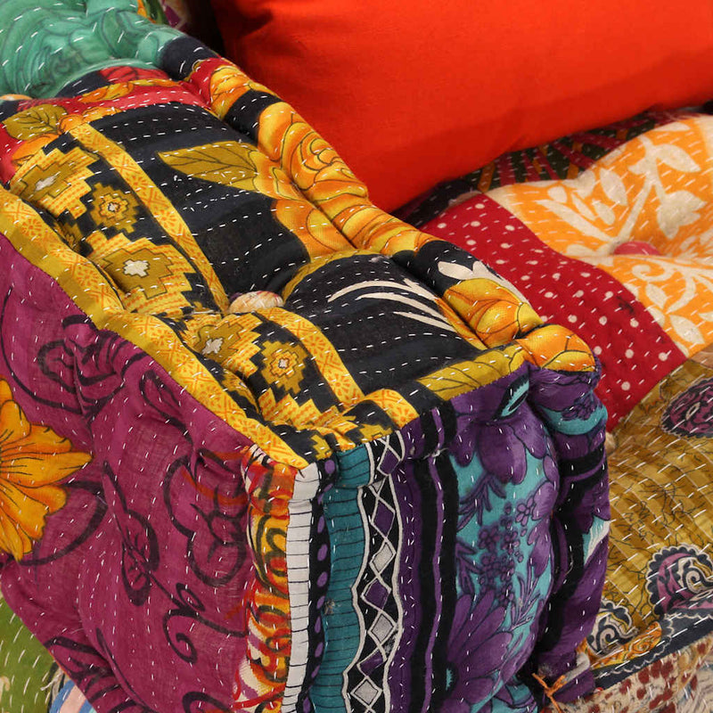 Canapea puf modulară cu 2 locuri, petice, material textil