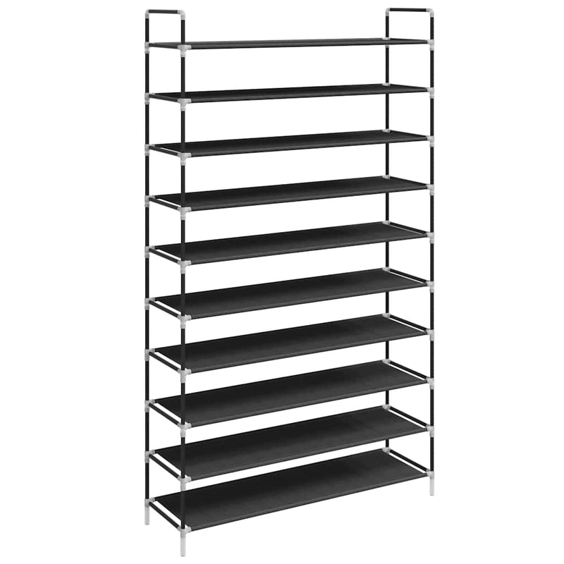 Raft pantofi 10 etajere, Metal și material textil nețesut Negru