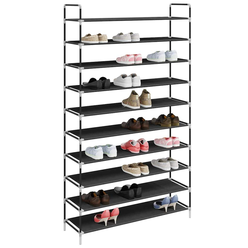 Raft pantofi 10 etajere, Metal și material textil nețesut Negru