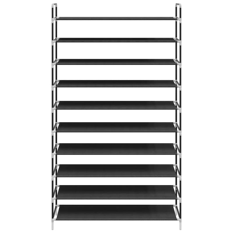 Raft pantofi 10 etajere, Metal și material textil nețesut Negru