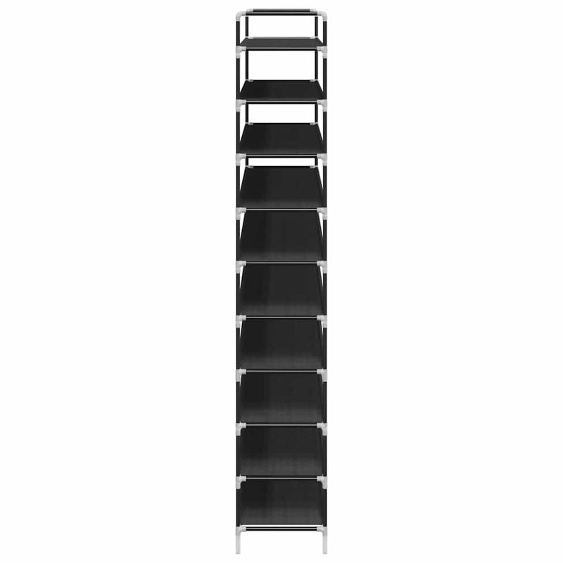 Raft pantofi 10 etajere, Metal și material textil nețesut Negru