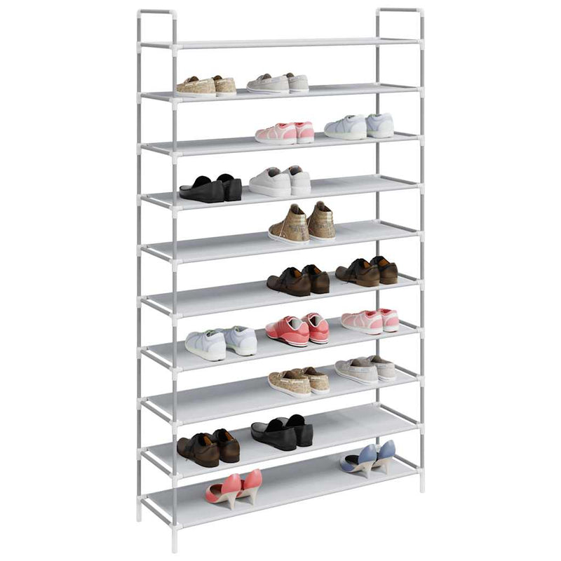 Raft încălțăminte 10 etajere, metal și textil nețesut, argintiu