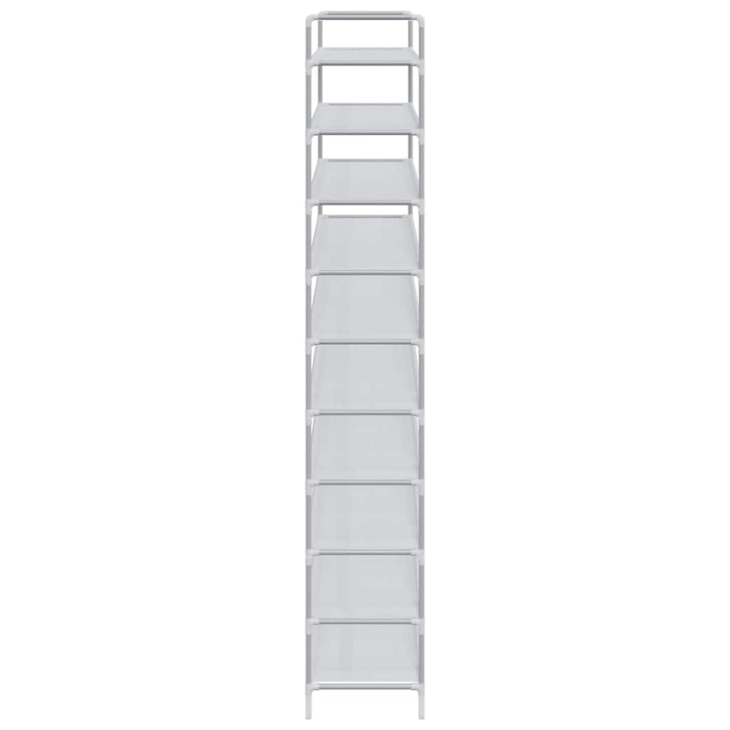 Raft încălțăminte 10 etajere, metal și textil nețesut, argintiu