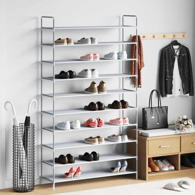 Raft încălțăminte 10 etajere, metal și textil nețesut, argintiu