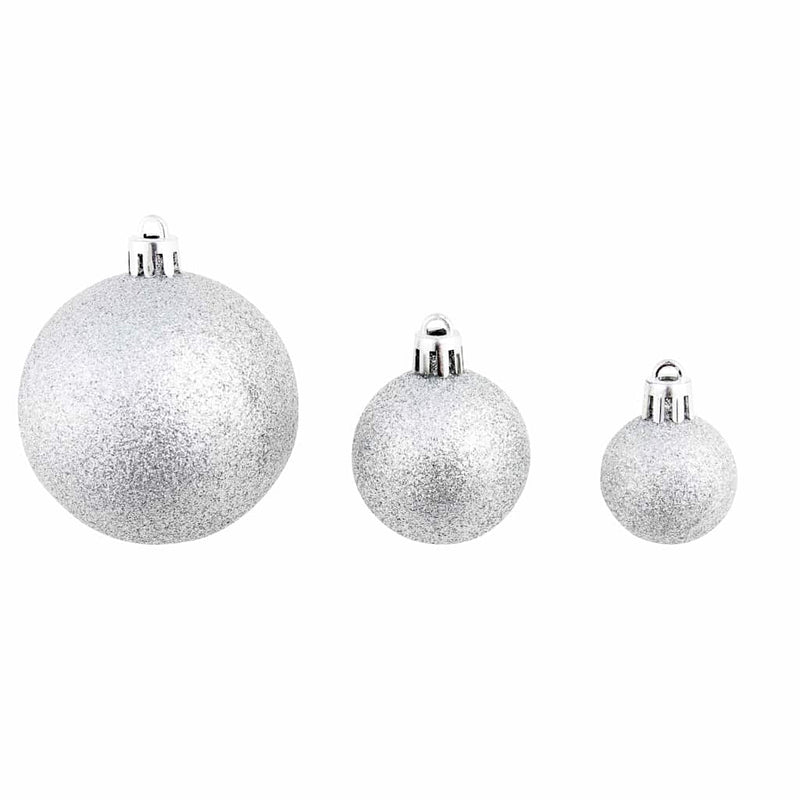 Set globuri de Crăciun 100 de piese, 3/4/6 cm, argintiu