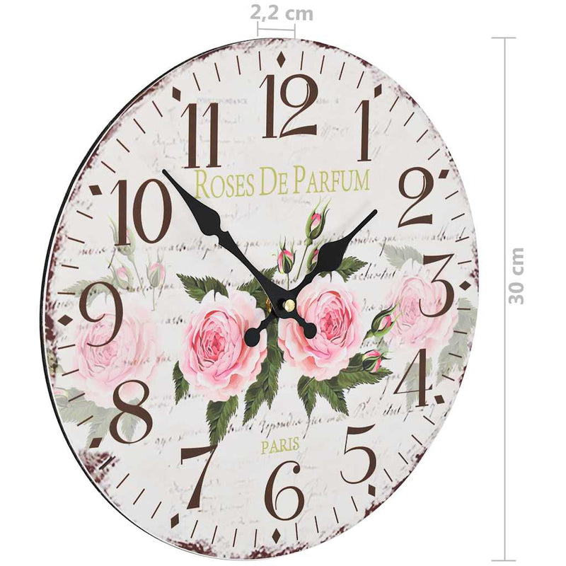 Ceas de perete vintage, 30 cm, floare