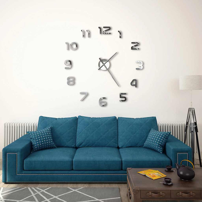 Ceas de perete 3D, argintiu, 100 cm, XXL, design modern