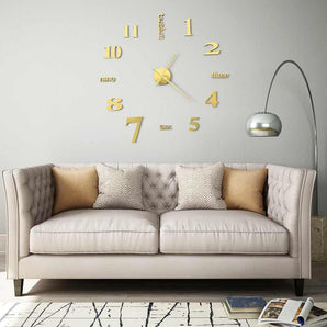 Ceas de perete 3D, auriu, 100 cm, XXL, design modern