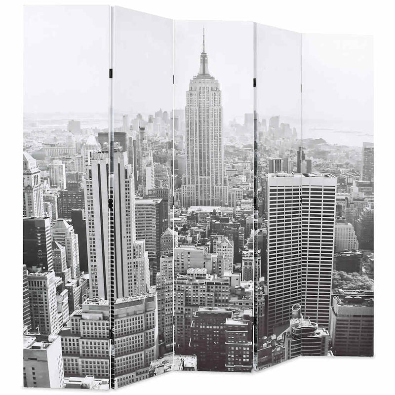 Paravan cameră pliabil, 200x170 cm, New York pe zi, alb/negru