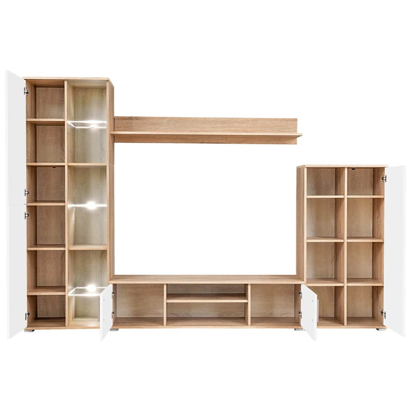 Mobilă de perete cu spațiu TV, iluminare LED, stejar sonoma