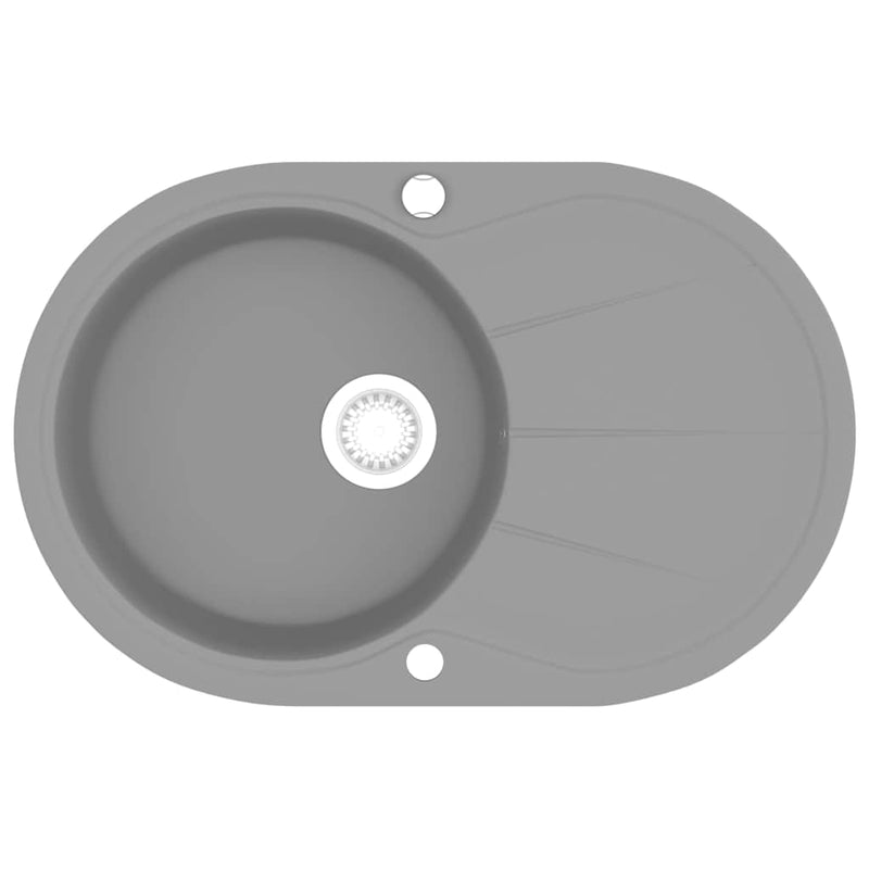 Chiuvetă de bucătărie din granit cu o cuvă, gri, oval