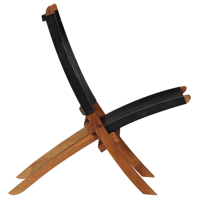 Scaun pliabil din piele naturală neagră