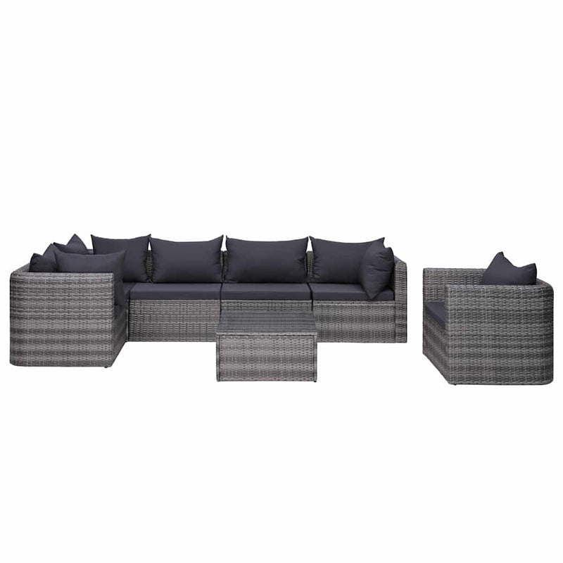 Set canapea de grădină cu perne, 7 piese, gri, poliratan