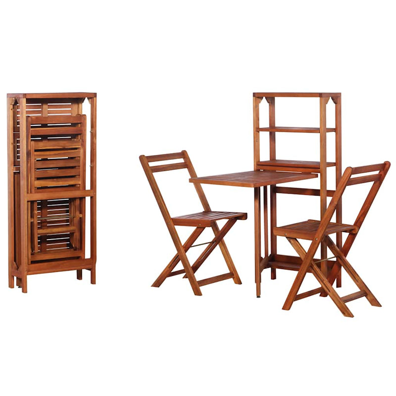 Set mobilier bistro pliabil, 3 piese, lemn masiv de acacia