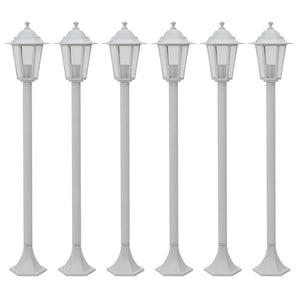 Stâlp iluminare grădină, 6 buc., alb, 110 cm, aluminiu, E27