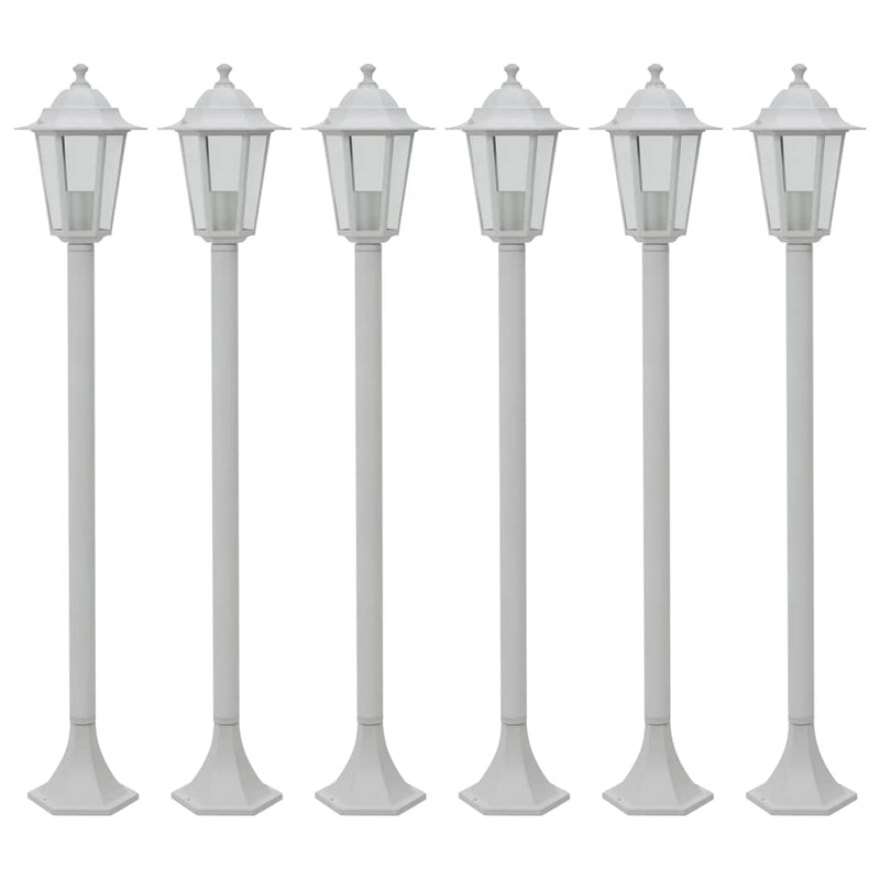 Stâlp iluminare grădină, 6 buc., alb, 110 cm, aluminiu, E27