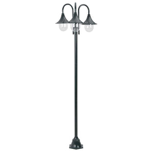 Stâlp iluminat grădină E27 220cm aluminiu 3 lămpi verde închis