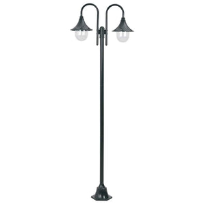 Stâlp cu lumini de grădină E27 220 cm, aluminiu 2 lămpi, verde