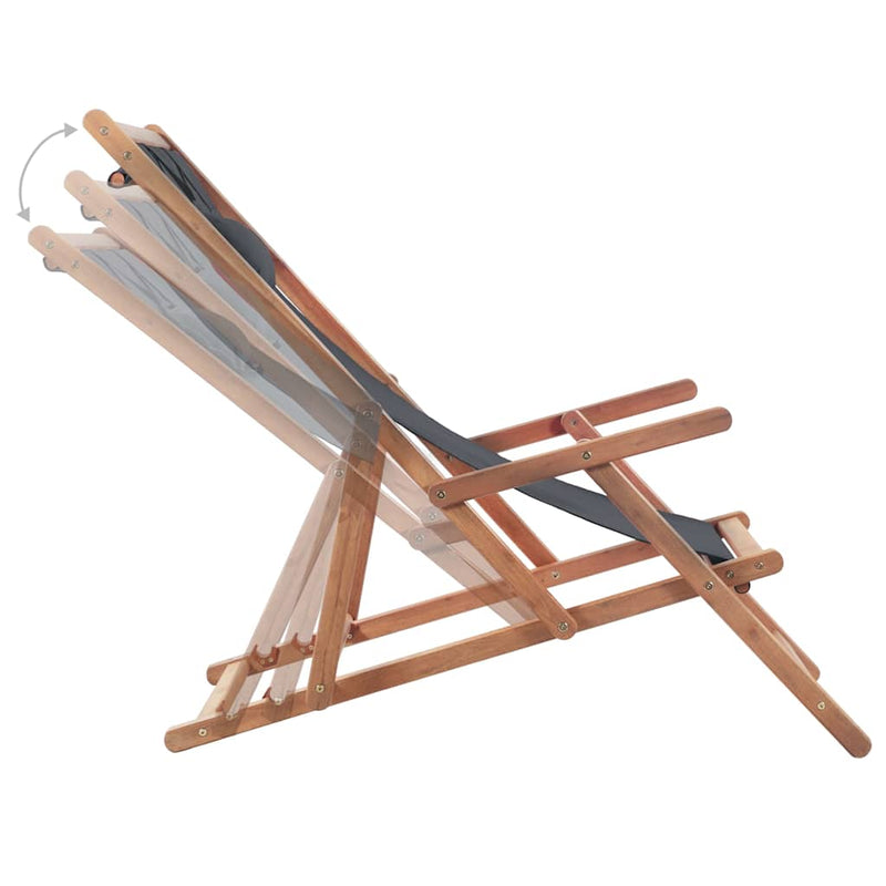 Scaun pliant din material textil și cadru din lemn gri