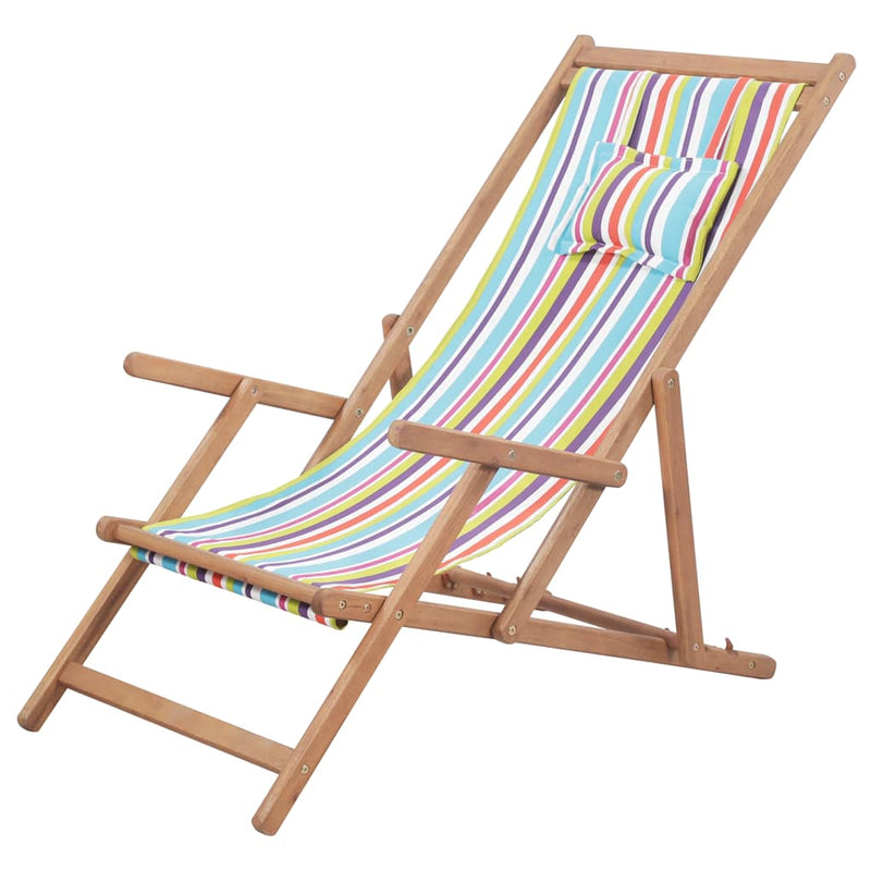 Scaun pliabil din material textil și cadru din lemn, multicolor