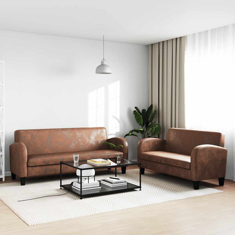 Set canapea, 2 buc., piele artificială de căprioară, maro