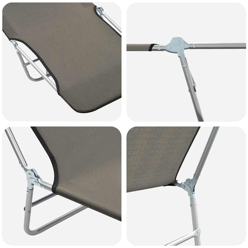 Șezlonguri de plajă pliabile, 2 buc., gri, oțel & textil