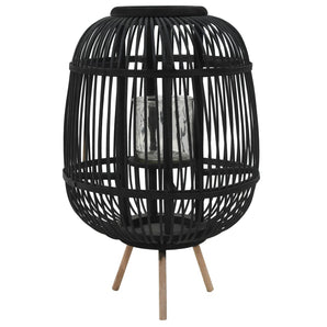 Suport lumânări tip felinar vertical, negru, bambus