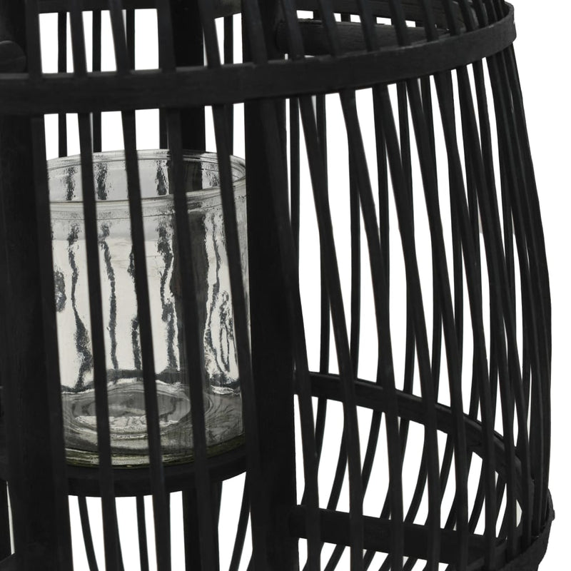Suport lumânări tip felinar vertical, negru, bambus
