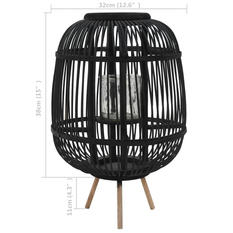 Suport lumânări tip felinar vertical, negru, bambus