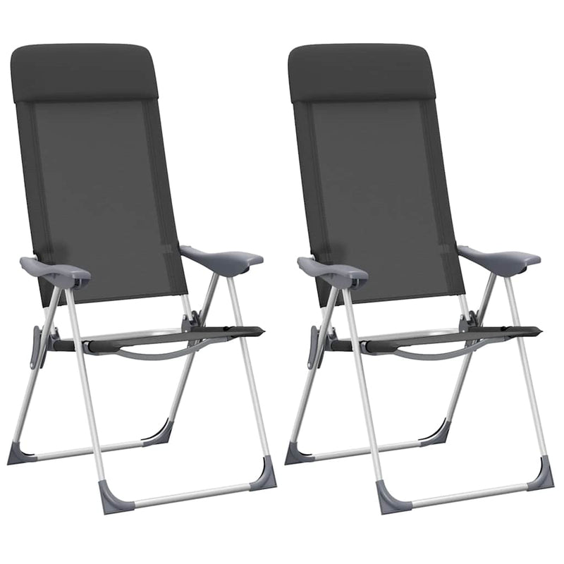 Scaune de camping pliante, 2 buc., negru, aluminiu
