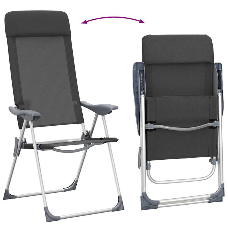 Scaune de camping pliante, 2 buc., negru, aluminiu